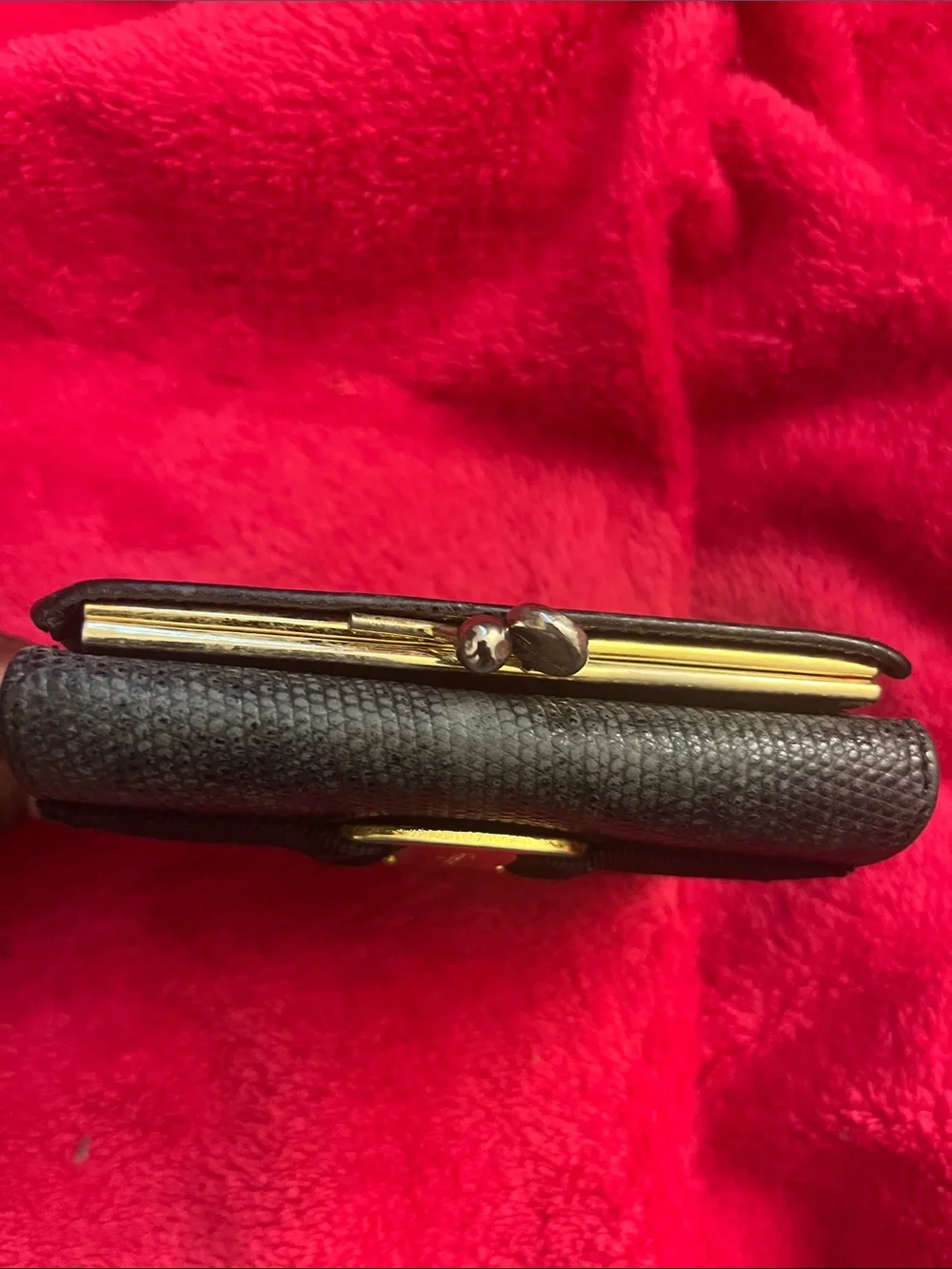 Salvatore Ferragamo Black Leather Vara Bow Compact Wallet with Gold Hardware